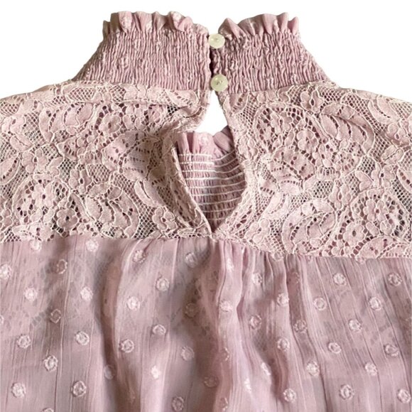 Promesa High Neck Textured Blouse With Bell Sleeve-Dusty Pink-Size Small-GUC - Picture 8 of 9